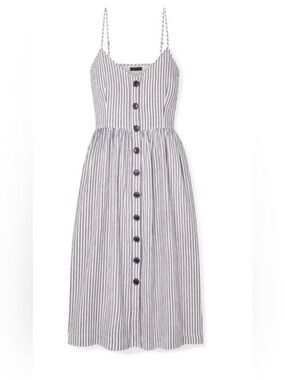 ATM Linen Blend Chalk Navy Striped Dress